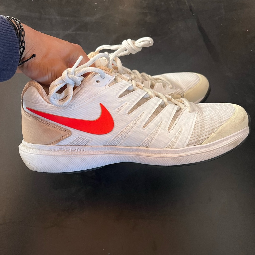 Nike White Sneakers with Red Swoosh